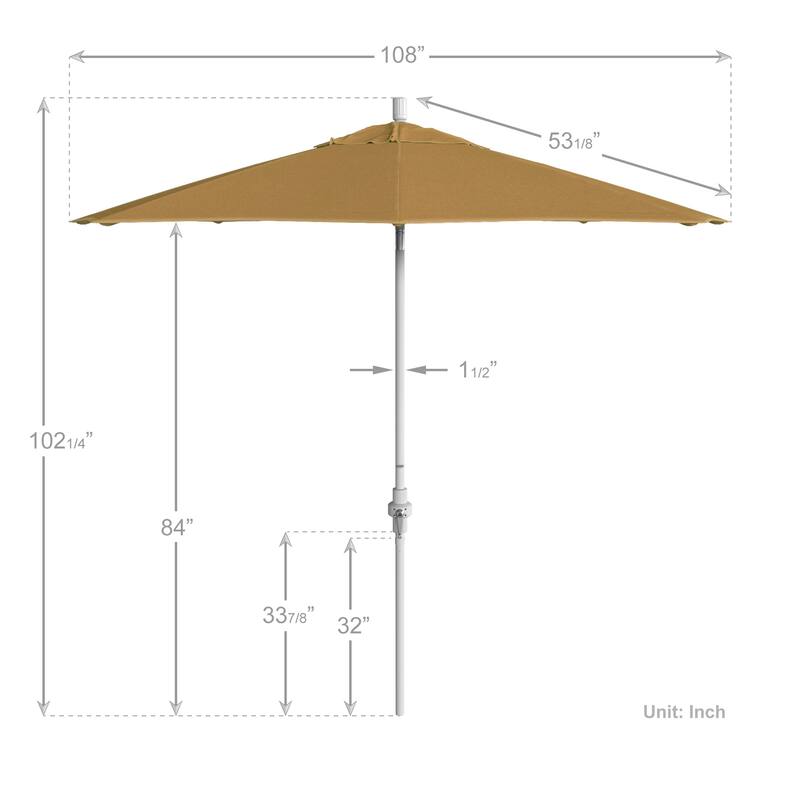 California Umbrella 9' Rd.Crank Lift, Collar Tilt, Aluminum Pole, Fiberglass Rib Patio Umbrella, White Finish, Sunbrella Fabric