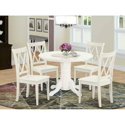 Dining Table Set for 4 - 5 Piece Round Kitchen Table with Chairs - Old World Charm - 42 Inch - Linen White