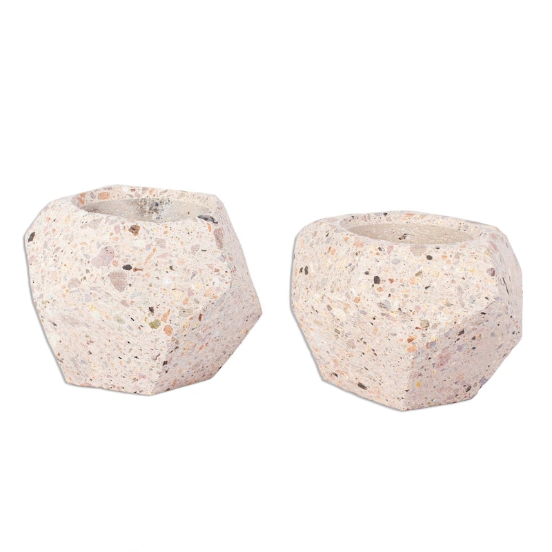 Novica Handmade Modern Polygon Recycled Stone Flower Pots (Pair)