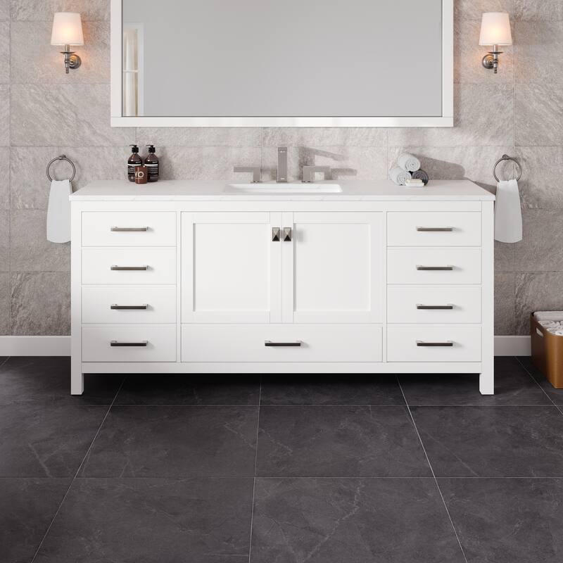 Eviva Aberdeen 72" Vanity with Carrara Quartz Top - Matte - White