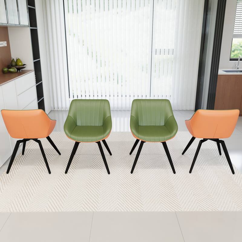 Mid-Century Modern PU Dining Chair with High-Density Foam Cushion and Curved Backrest, for Dining Room, Set of 4