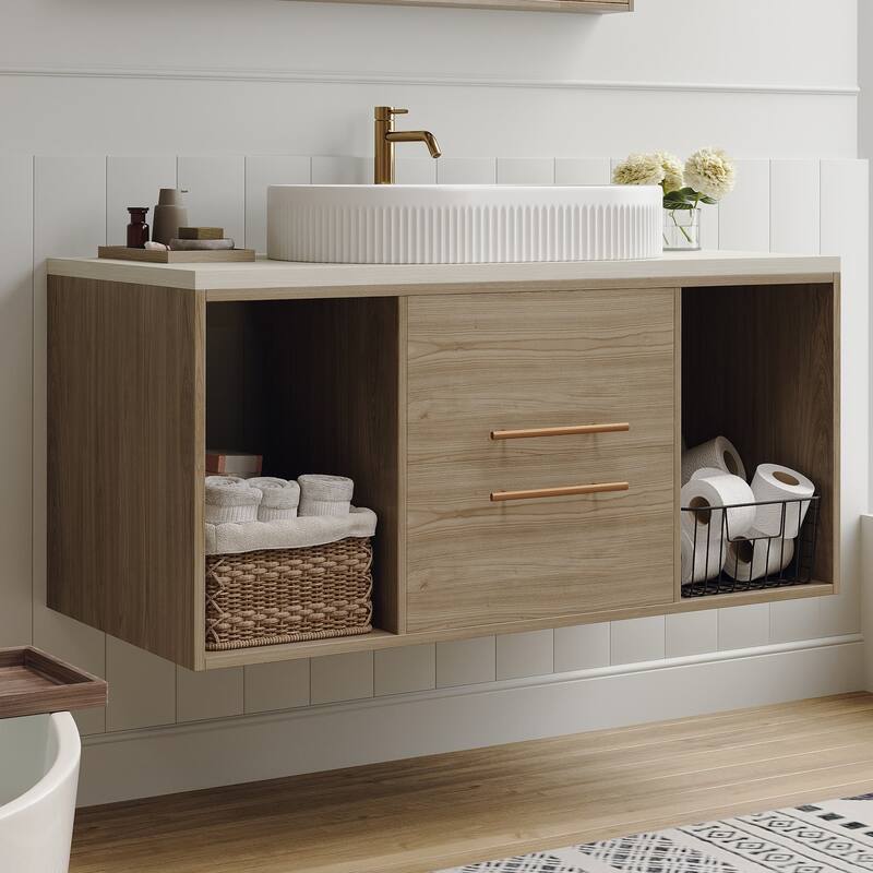 Wall-Mounted Bathroom Storage Vanity Cabinet with Oval Sink, Drawers