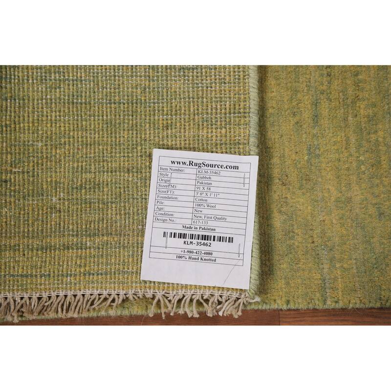 Yellow & Green Gabbeh Oriental Foyer Rug Handmade Wool Carpet - 1'11"x 3'0"