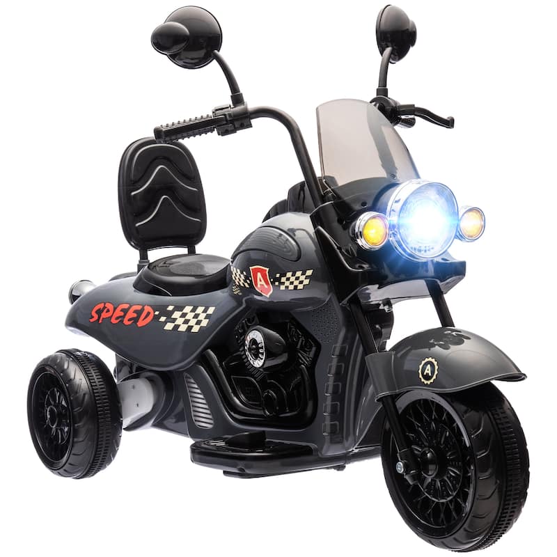 Gray Electric Motorcycle Ride-On Trike Motorcycle with Headlights, 3 Wheel 6V Battery Powered Motorbike