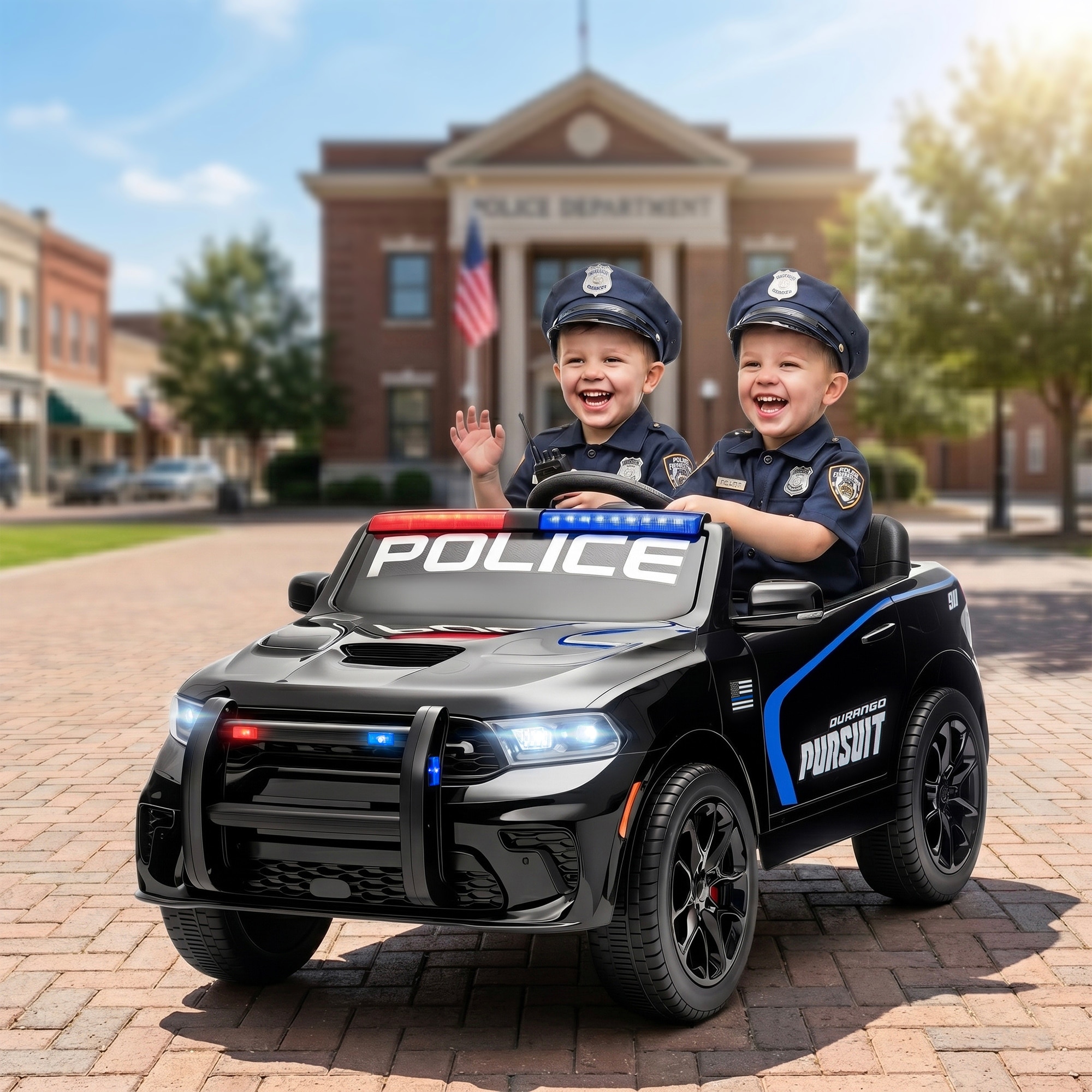 Qaba 2-Seater Police Ride-On Car, 12V Licensed Dodge, Remote Control, Suspension, Music, Lights, Siren, Black