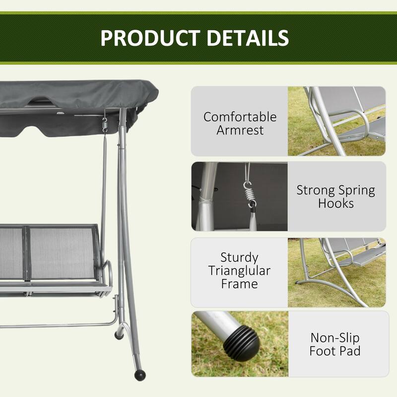 Outsunny 3 Person Patio Swing Seats with Adjustable Canopy Outdoor Swing Chair Bench for Garden, Poolside