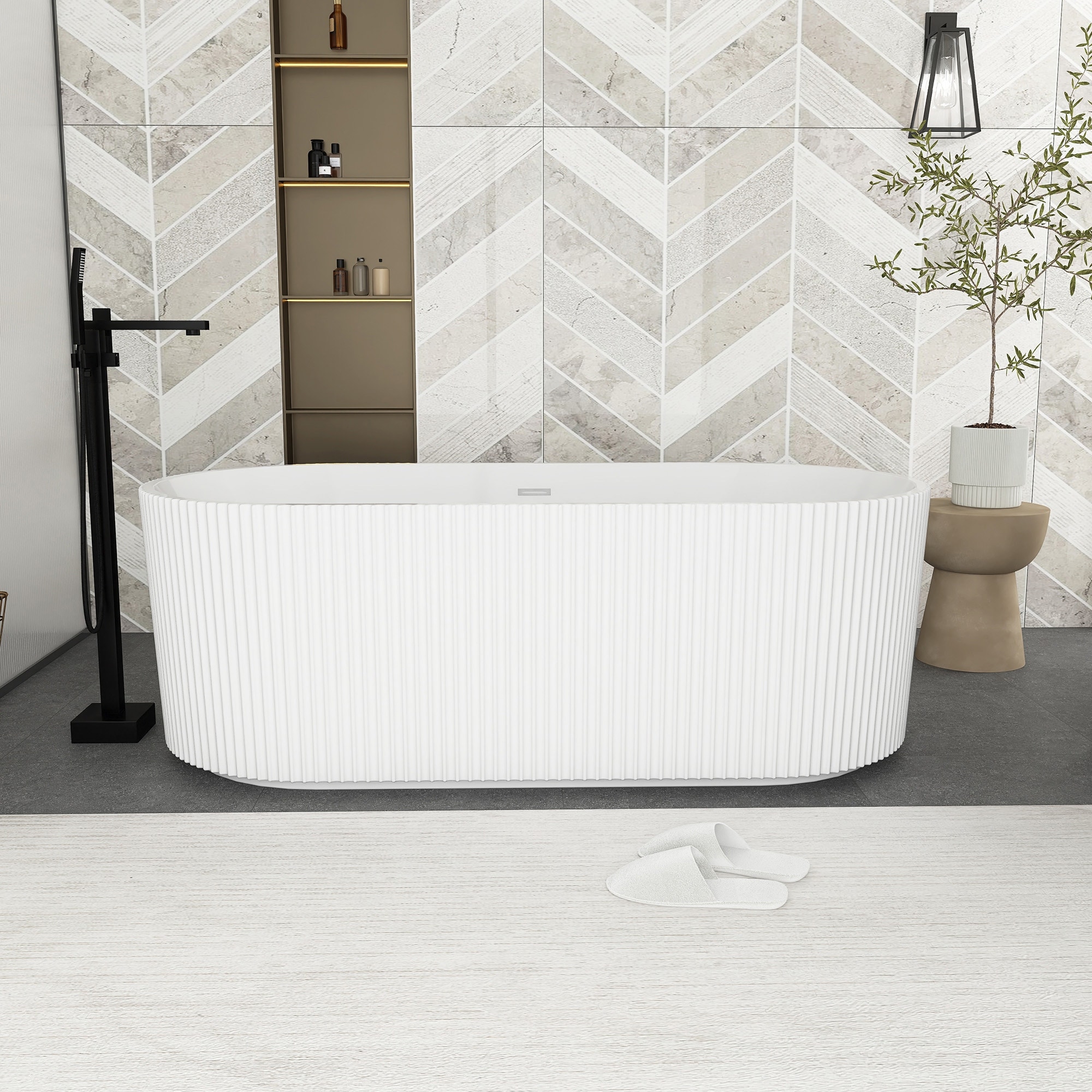 60/67 Inch Acrylic Freestanding Soaking Bathtub in Glossy White