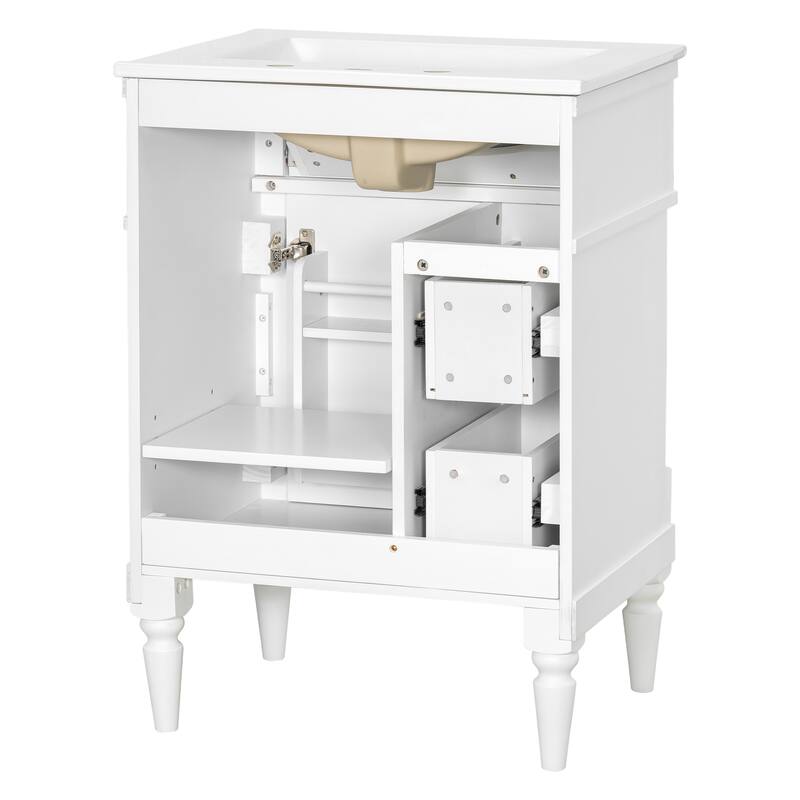 Roomfitters 24" Bathroom Vanity with Sink, Solid Wood Frame, Flip Drawer, 2 Drawers & Door Rack