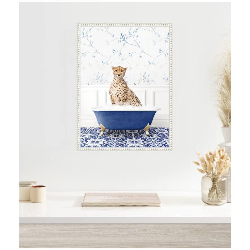 Kate and Laurel Sylvie Cheetah in Eclectic Blue Bath Framed Canvas by Amy Peterson