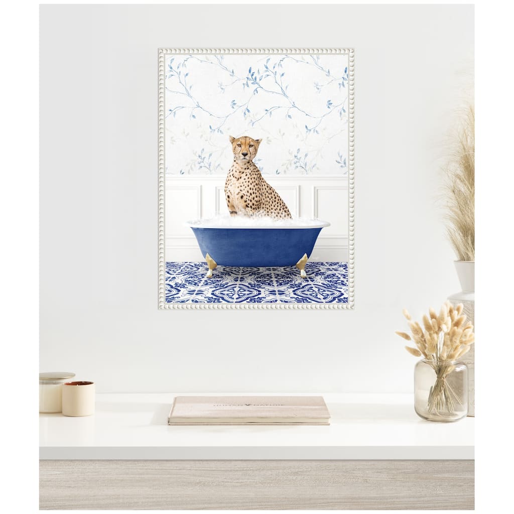 Kate and Laurel Sylvie Cheetah in Eclectic Blue Bath Framed Canvas by Amy Peterson