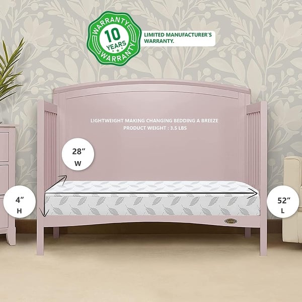 dimension image slide 0 of 2, Dream On Me Asheville 4 Inch Firm Fiber Crib And Toddler Mattress