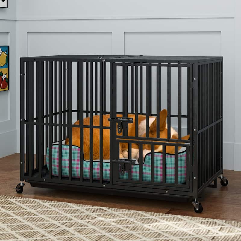 Moasis 47/43/37 inch Heavy Duty Dog Crate Escape Proof Dog Cage Kennel with Lockable Wheel