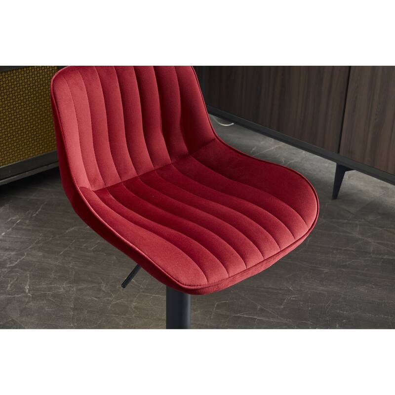 Chrome Footrest And Base Swivel Height Adjustable Mechanical Lifting Velvet + Blackening Leg Simple Bar Stool