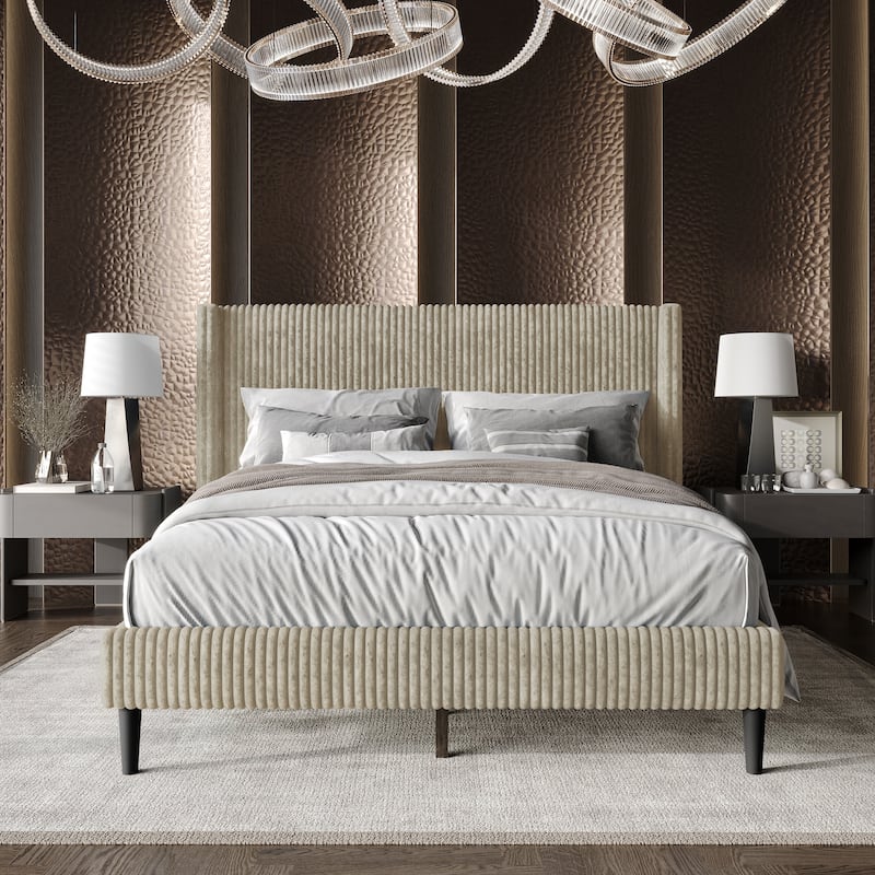 CraftPorch Modern Wingback Upholstered Velvet Bed