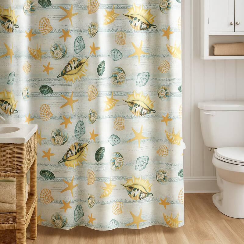 Carie Shower Curtain, 72 Inch, Fun Coastal Seashell Print Microfiber