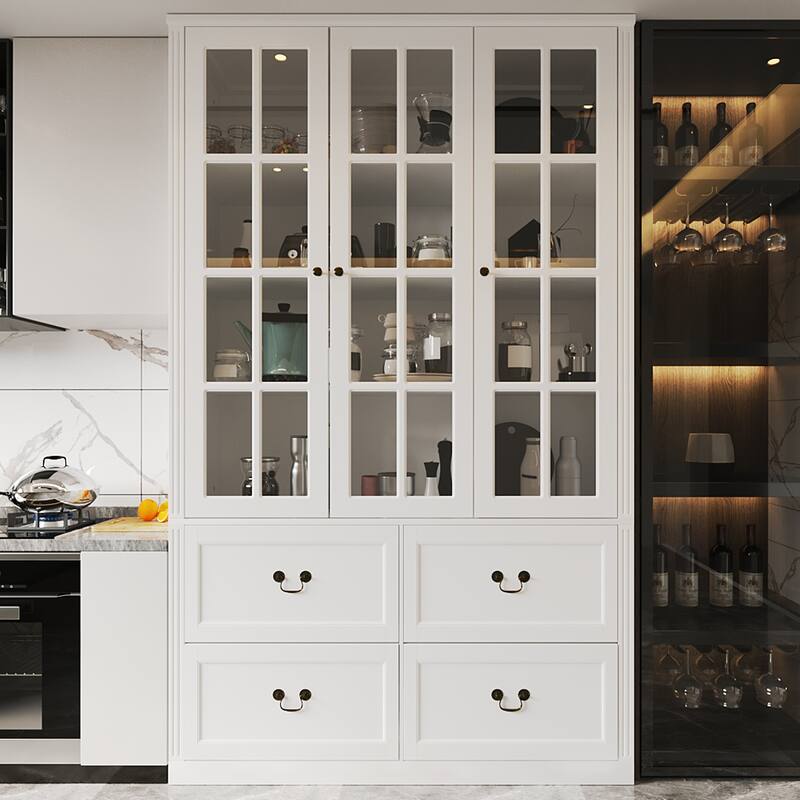 78.7" Combo Buffet Bookcase Storage Cabinet Glass Bookshelf Display