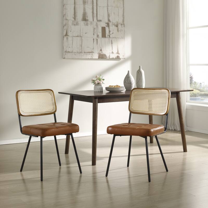 Art Leon Cane Back Faux Leather Accent Dining Chair (Set of 2)