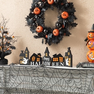 Glitzhome 24.75"L Halloween Wooden Hinged Haunted House Table Decor - Bed Bath & Beyond - 37495644