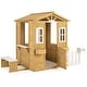 preview thumbnail 4 of 7, Natural Fir Wood Kids Playhouse with White Windows, Bench and Flowerpot Holders - 80.5" L x 47" W x 55" H