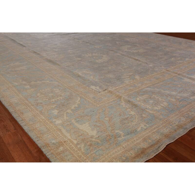Hand Knotted Oriental 100% Wool Carpet Transitional All-Over Greys & Charcoal Oushak Area Rug - 13' 10'' X 10' 1''