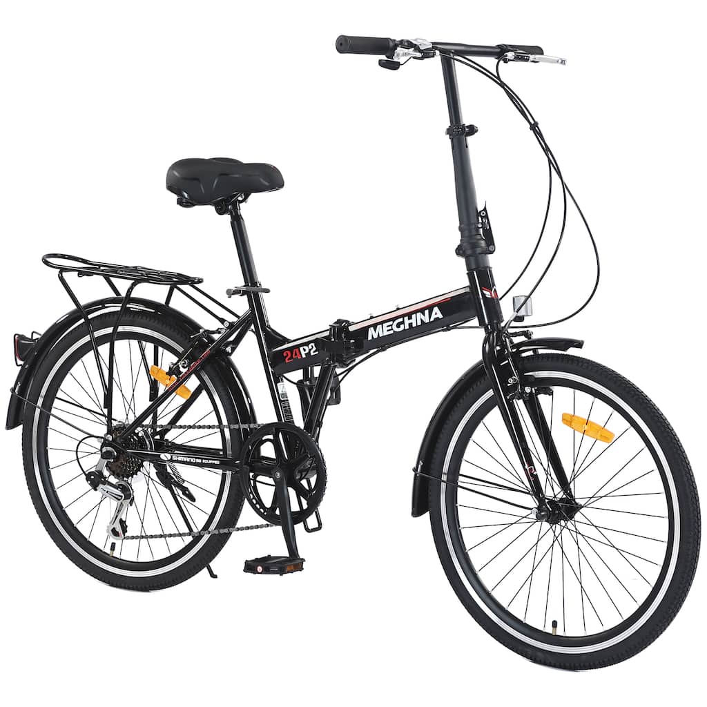 24" Folding City Bike, Shimano 7 Speed Road Cycling Bicycle with Dual V-Brake, Steel Frame for Teens, 16 Years and Up