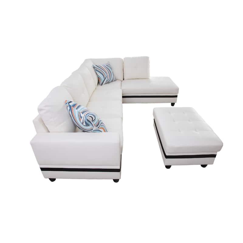 3-Pieces Sectional Sofa Set,Right Facing White(09519B)