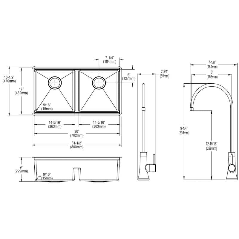 Elkay Crosstown 16 Gauge Workstation Stainless Steel, 31.5" Equal Double Bowl Sink Kit with Filtered Beverage Faucet
