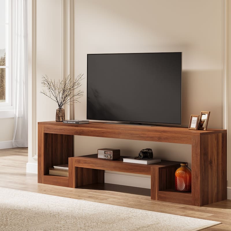 63-Inch TV Stand for 55/60/65-Inch TVs, Farmhouse Entertainment Center with Open Storage Shelves