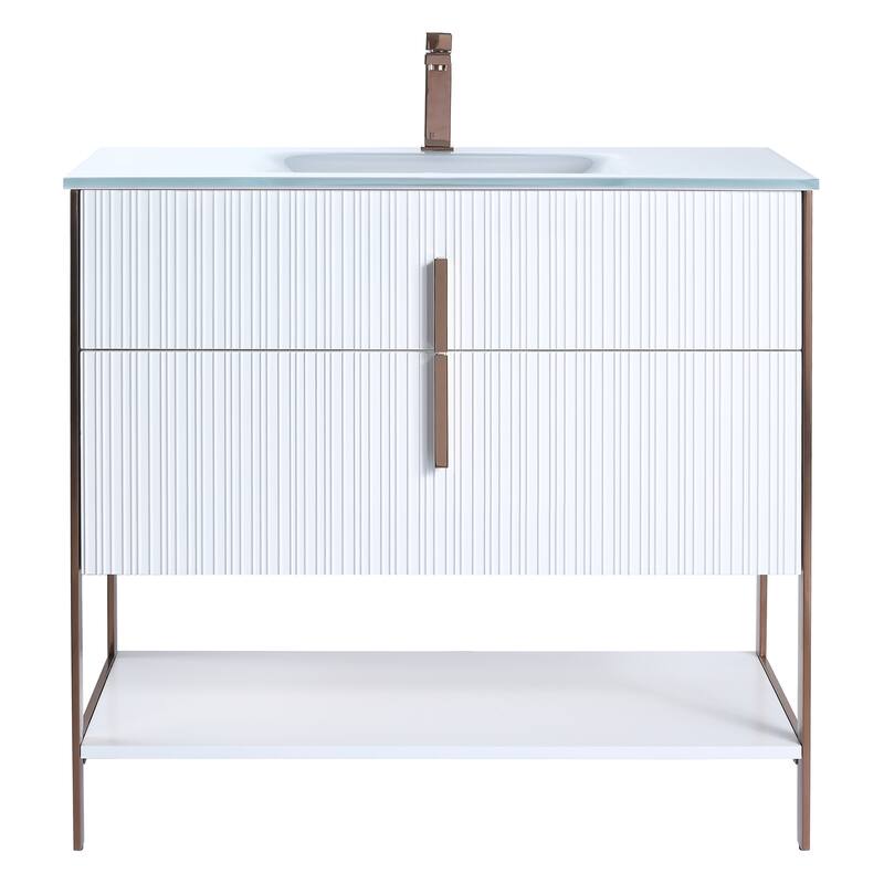 Fine Fixtures Serenity Modern Bathroom Vanity with White Glass Top