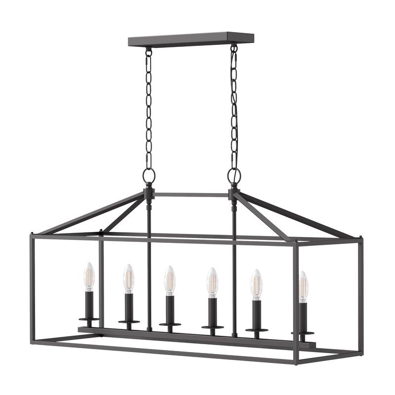 56.7in 6-Light Linear Chandelier with Caged Metal Shade, Height Adjustable