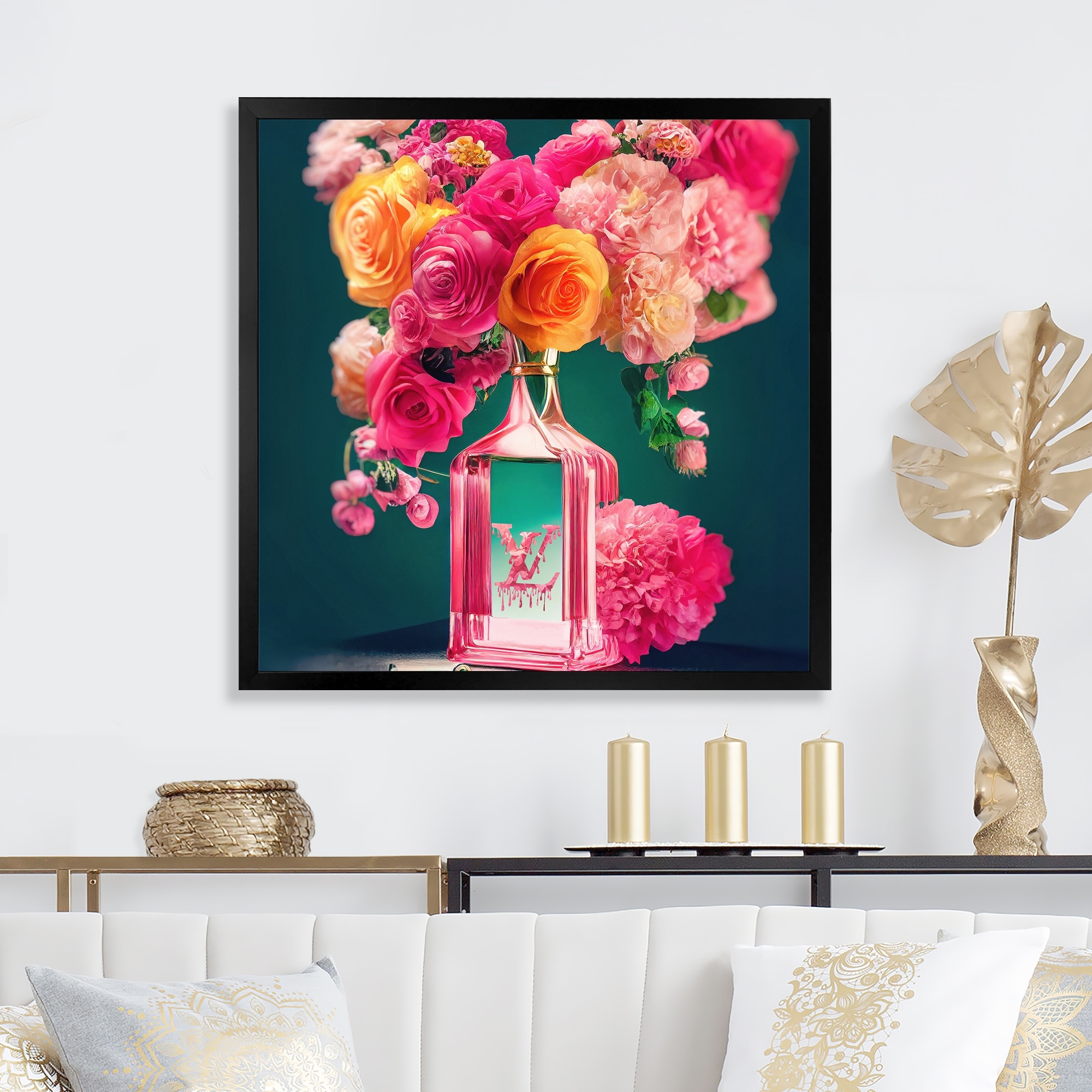 Designart High Fashion Perfume Bottle Vase With Flowers I Fashion Framed  Art Print - Bed Bath & Beyond - 37287056