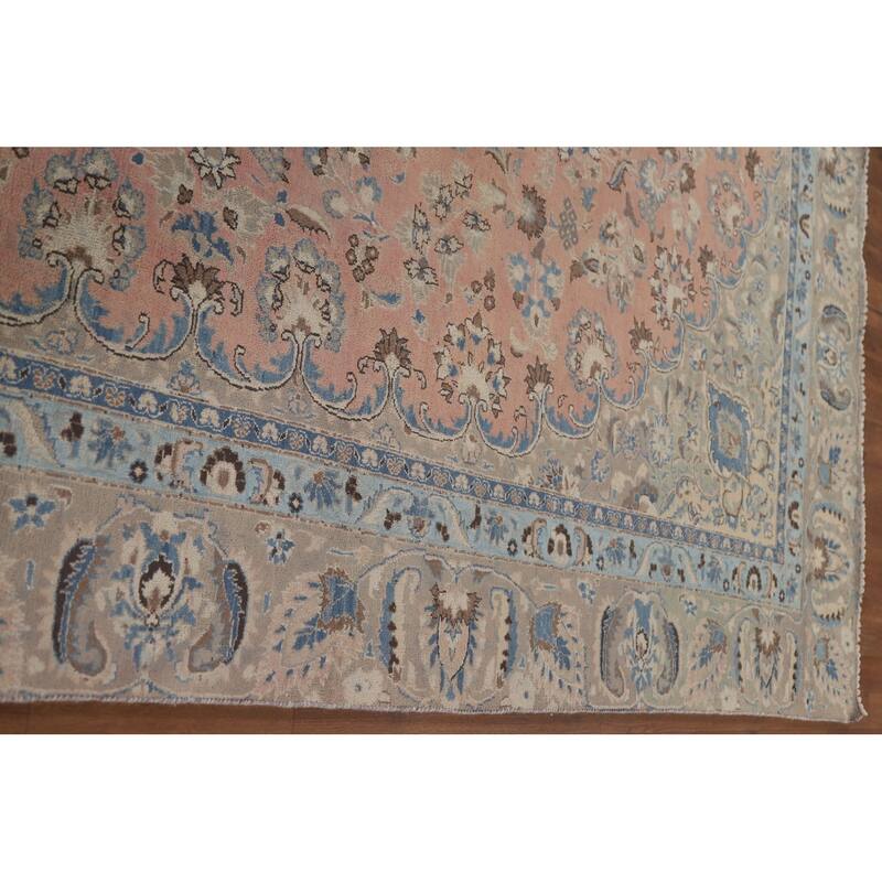 Hand Knotted Oriental 100% Wool Carpet Traditional Floral Pink Mashad Area Rug - 11' 6'' X 8' 9''