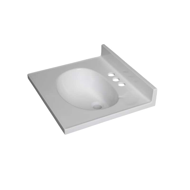 Fine Fixtures White Cultured Marble Top With Integrated Sink, 4" Backsplash and Overflow Included.