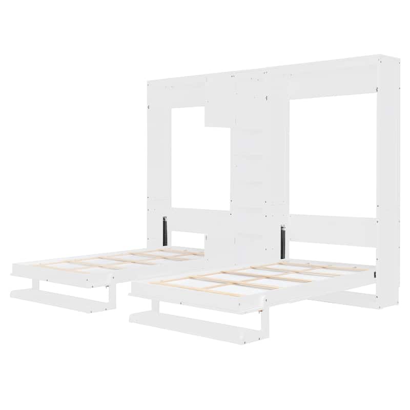 Roomfitters Twin Wall Murphy Bed System with Center Storage Shelves, Convertible Fold Down Sleeper Cabinet