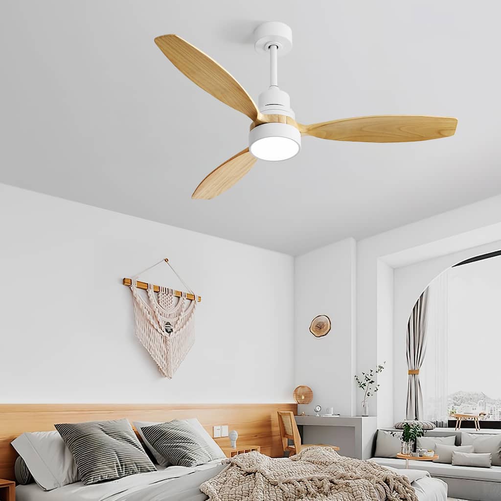 Modern Ceiling Fan Light with Adjustable Lighting and Remote Control, Wooden Blades for Bedroom and Lounge Area