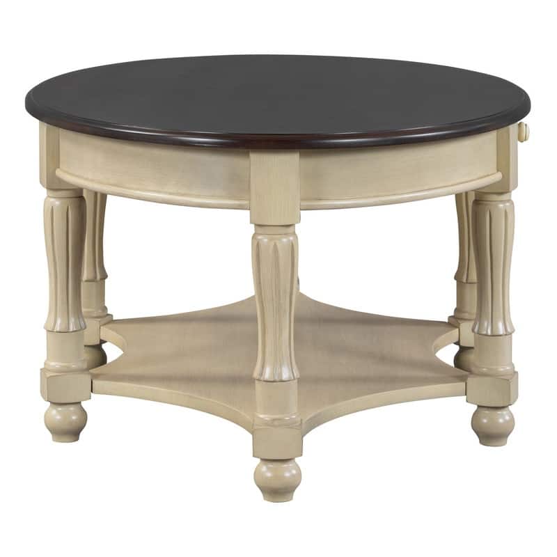 Vintage 45" Oval Coffee Table with Drawer and Storage Shelf, Elegant French Country Living Room Accent Table