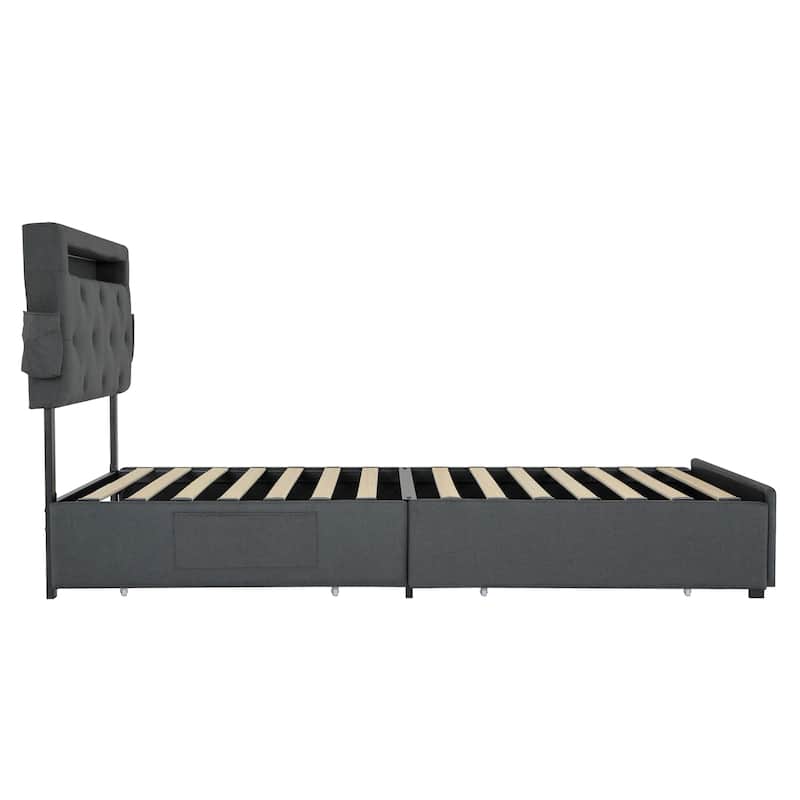 Twin Size Platform Bed with Storage, USB Station, and LED