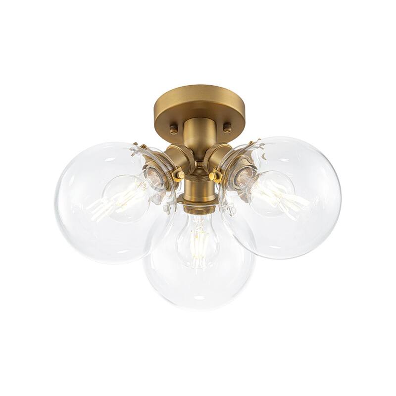 Modern 3-Light Clear Glass Tripple Bubble Semi Flush Mount - 13.8 in
