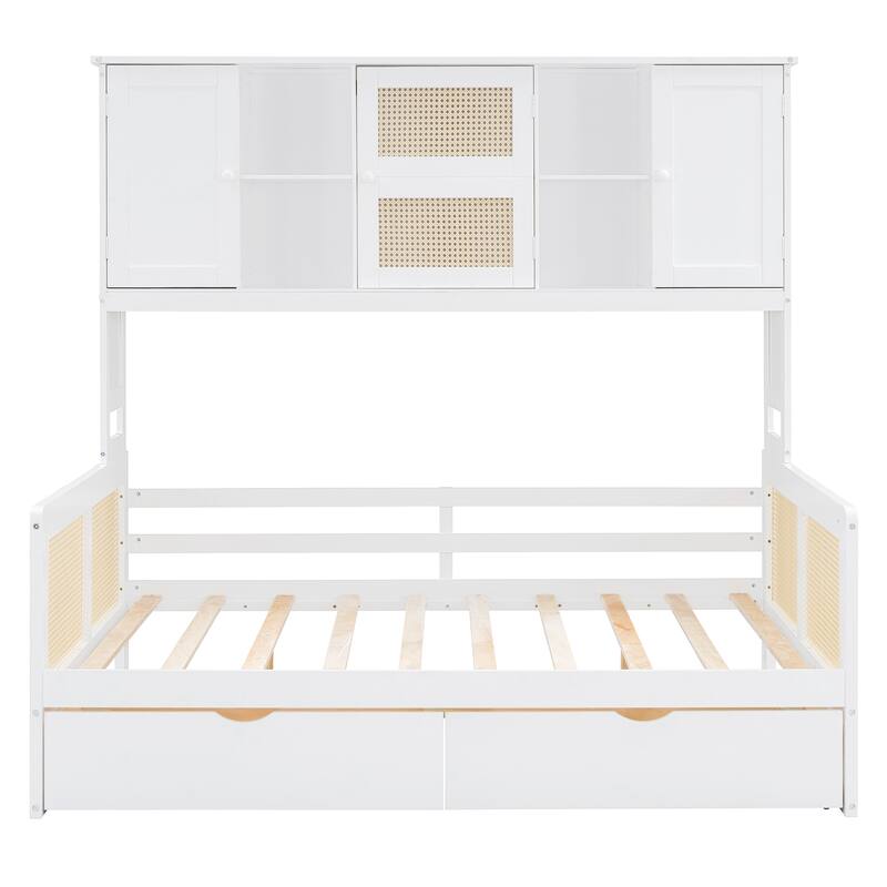 Full Size Daybed, Wooden Full Daybed Frame with 2 Storage Drawers, All-in-One Cabinet and Shelf for Bedroom
