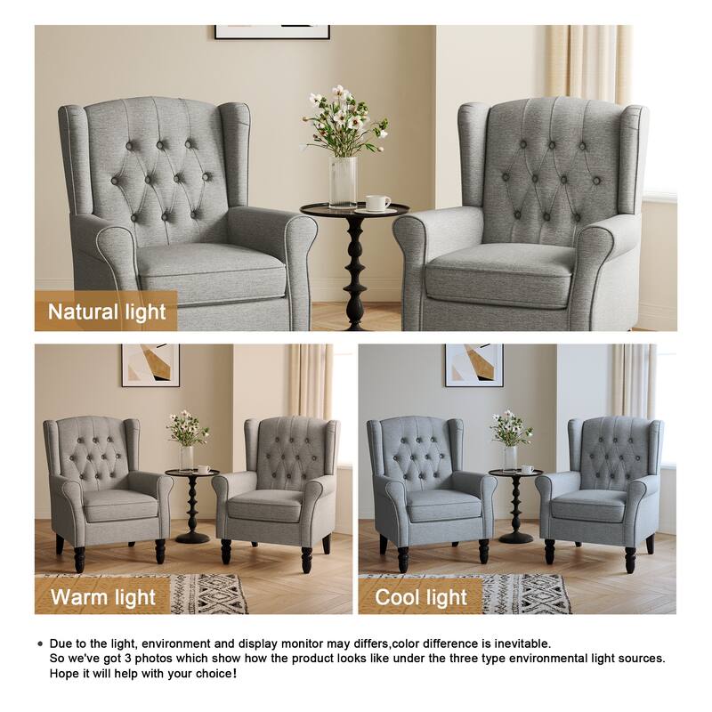 Button-Tufted Accent Club Chair Wingback Armchair Set of 2
