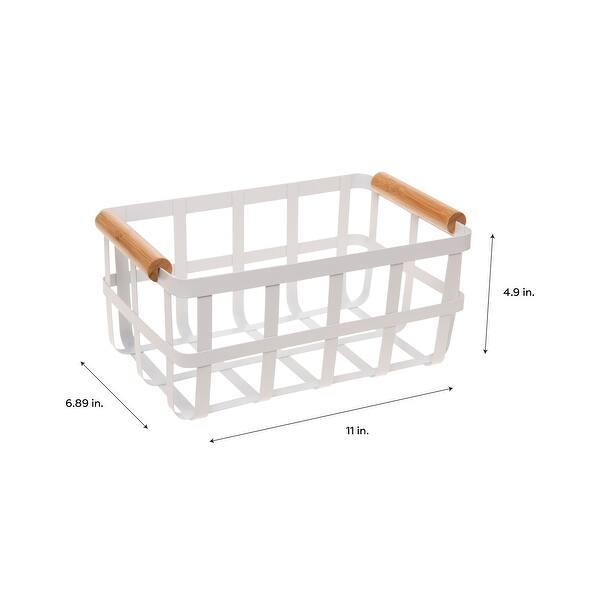 dimension image slide 0 of 2, Simplify Rectangular Metal Basket with Bamboo Handles