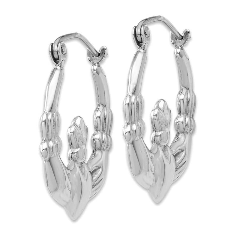 Curata 14k White Gold Small Polished Irish Claddagh Celtic Hoop Earrings 13x3mm