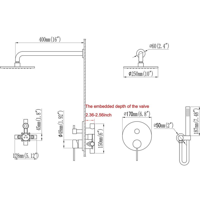 Wall Mount Shower Faucet With Hand Shower Complete Shower System Set Modern 10 Inch Shower Head Set With Rough-in-Valve