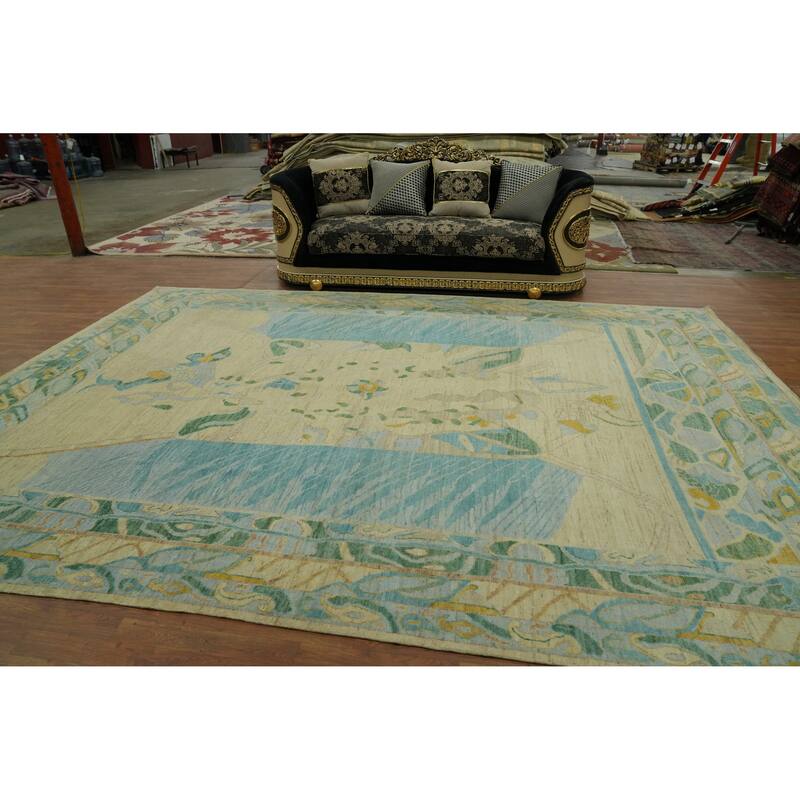 Vegetable Dye Wool Oushak Turkish Large Rug, Geometric Carpet - 14' 1'' X 10' 3''