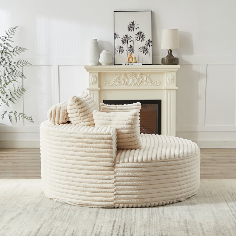 Corduroy Upholstered Single Sofa, Oversized Fluffy Round Sofa, Single Sleeper Reading Chair with Armrest & Pillow