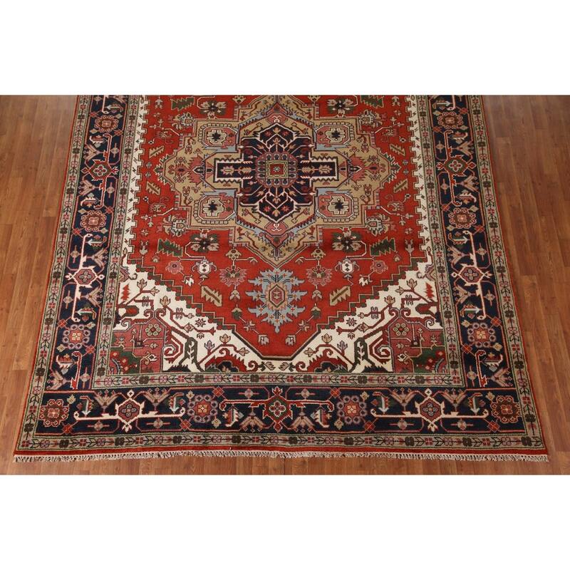 Orange Heriz Serapi Area Rug Handmade Transitional Wool Carpet - 8'11"x 11'8"