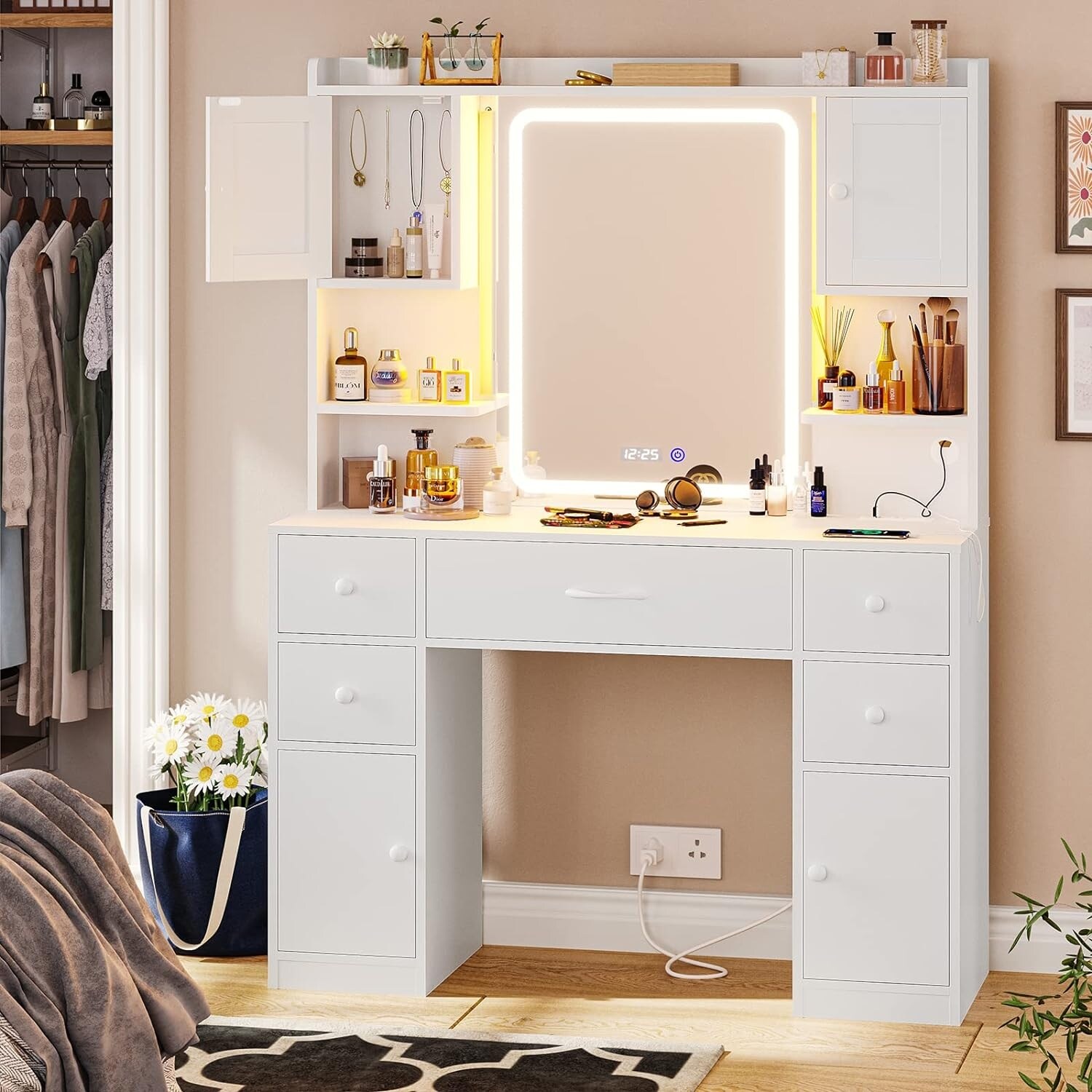 5 Drawers Vanity Desk Touch Screen Mirror Time Display Makeup Vanity On Sale Bed Bath Beyond 39106612