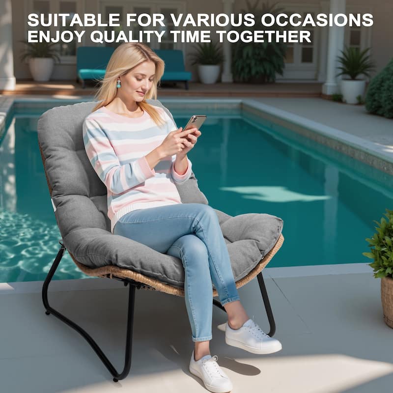 2-Piece Outdoor Papasan Chairs with Thick Padded Cushion PE Rattan Patio Cozy Chairs