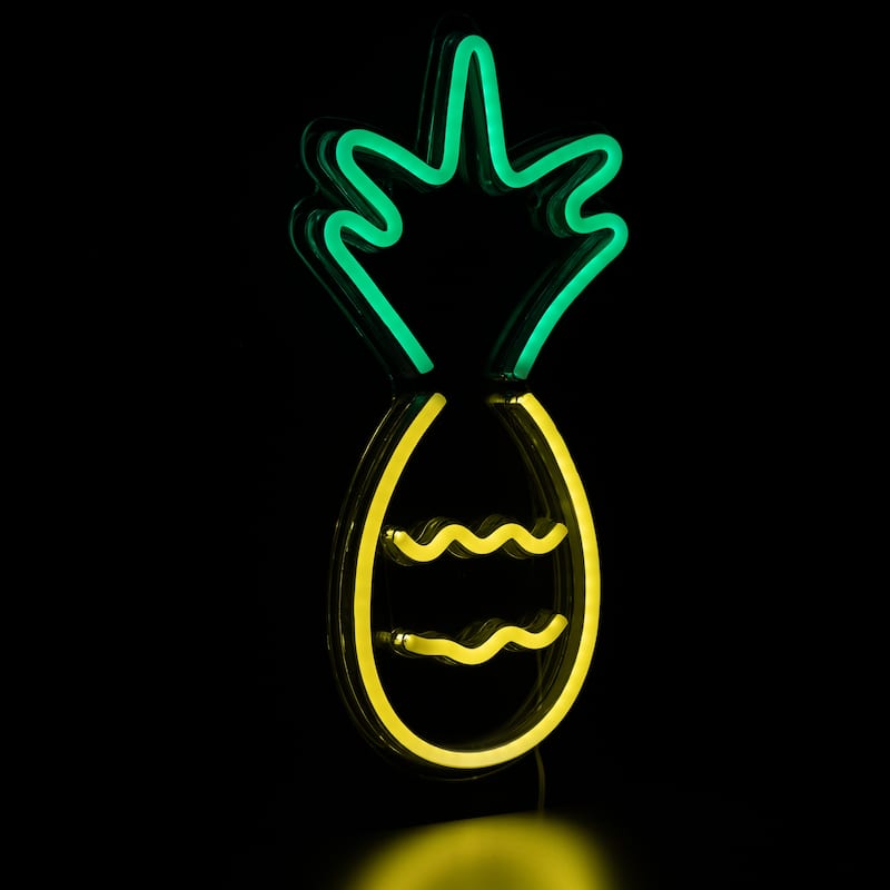 LED Pineapple Neon Lighted Wall Art - 16" - Yellow and Green