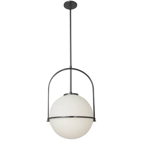 1 Light Incandescent Pendant, Matte Black with White Opal Glass